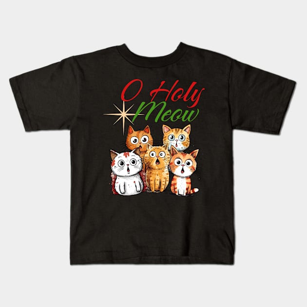 O Holy Meow Christmas Design Kids T-Shirt by Luxinda